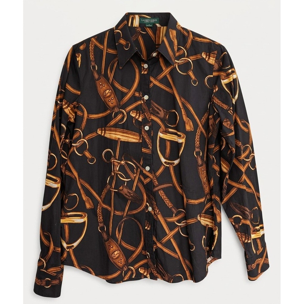 Ralph Lauren Jeans Button Down Belting Print Shirt Equestrian 100% Cotton, Large - Picture 4 of 9